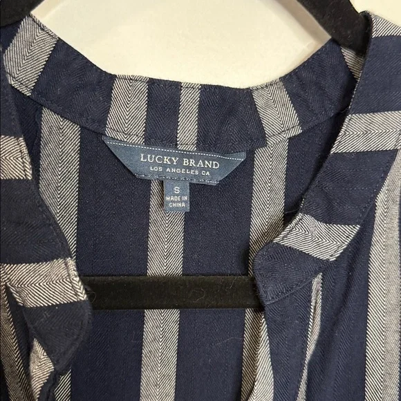 Lucky Brand - Small Striped Navy Dress - Ruffle Shoulder - button down - Picture 2 of 6